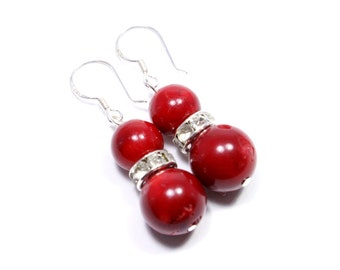 Red Coral Earrings - Sterling Silver Coral Earrings - Coral Jewellery - Red Beaded Drops - Red Coral Dangles - Big Skies Jewellery
