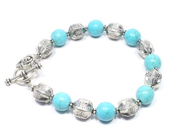 ガネーシャ ハウラウトターコイズ ブレスレット 淡色ターコイズとハウライトのブレスレット | 88Stone