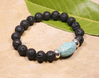Men's Turquoise Bracelet - Turquoise Lava Bead Bracelet - Men's Stretch Bracelet - Valentines Gift - Jewellery for Him - Bracelets for Men