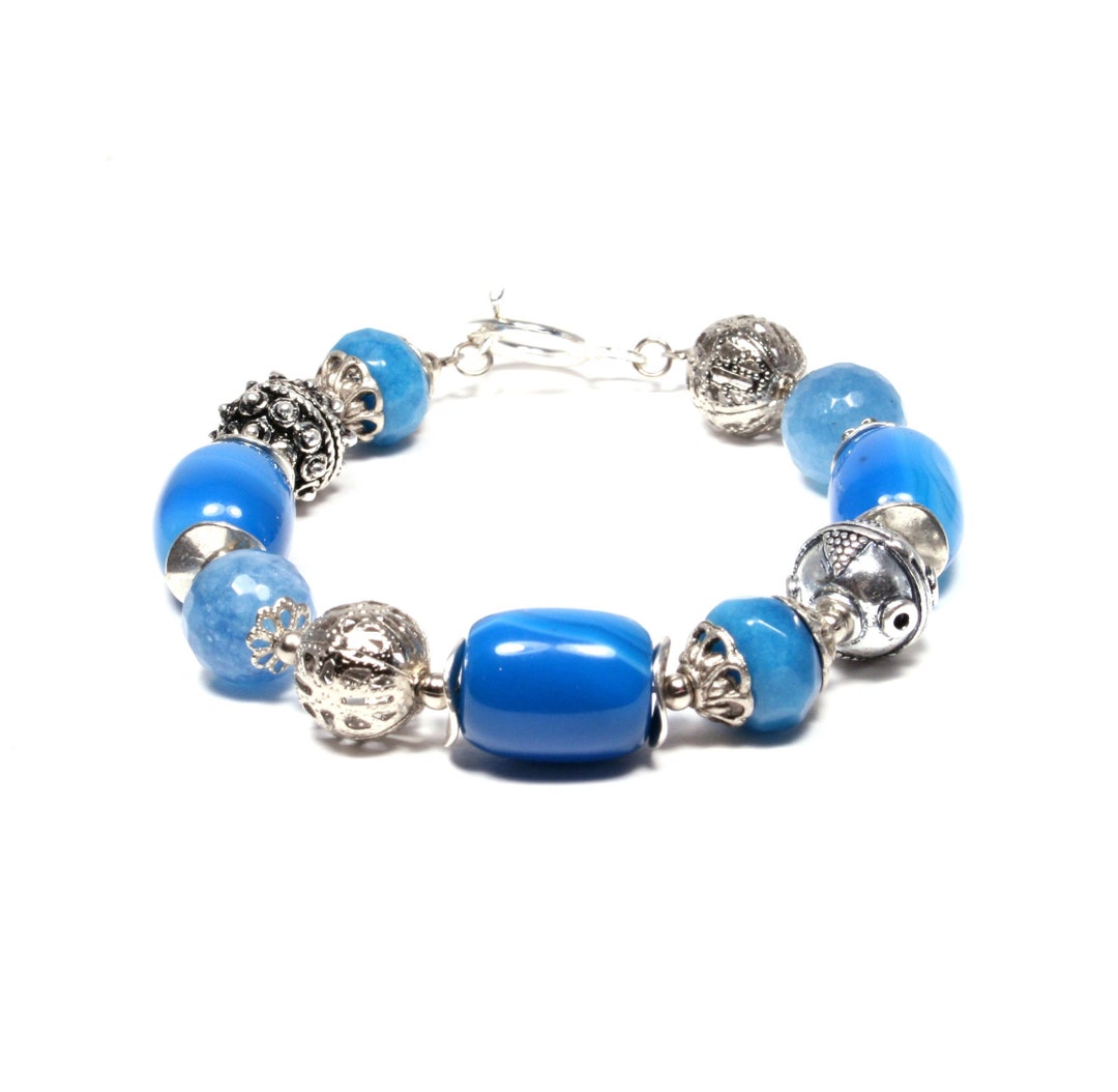 Blue Beaded Bracelet Blue Gemstone Bracelet Blue Bracelet Etsy UK