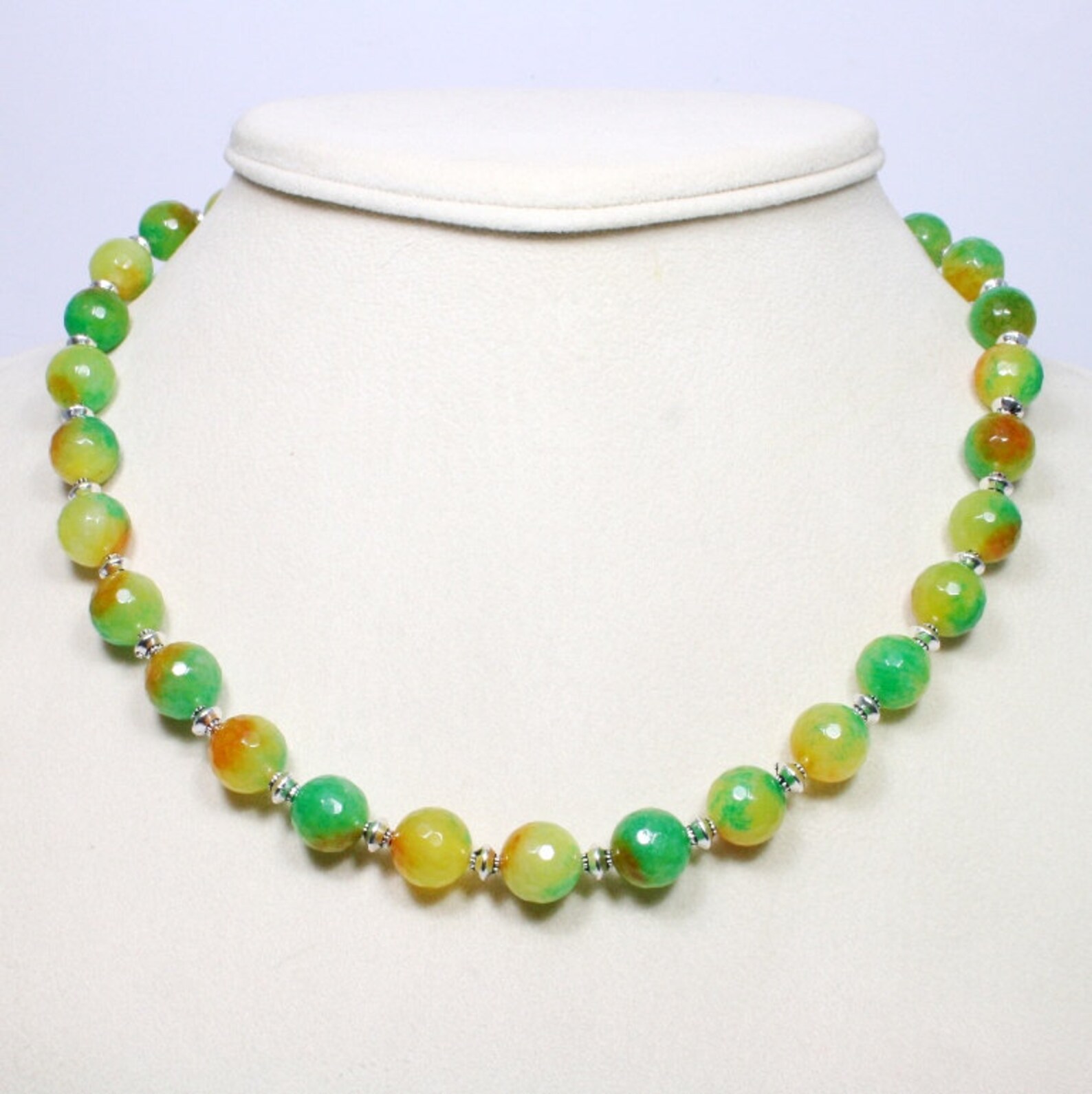 Bright Agate Necklace Green Yellow Beaded Necklace Gemstone Jewelry Gemstone Necklace Colorful