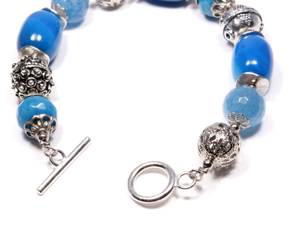 Blue Beaded Bracelet Blue Gemstone Bracelet Blue Bracelet Etsy UK