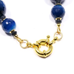 Blue Agate Gold Necklace Blue Gemstone Choker Necklace Chunky Blue Necklace Navy Beaded Necklace Gold-Plated Blue Statement Necklace image 5