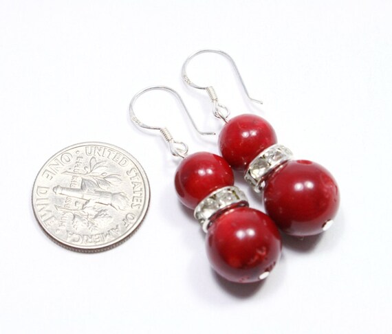 Silver and shop coral earrings