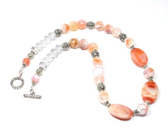 Peach Necklace - Peach Agate Gemstone Necklace - Beadwork Jewelry - Agate Jewelry - Orange Apricot Cream - Big Skies Jewellery