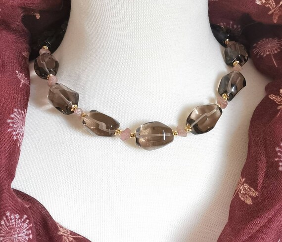 Smokey Quartz Necklace Statement Gemstone Necklaces Brown Semi