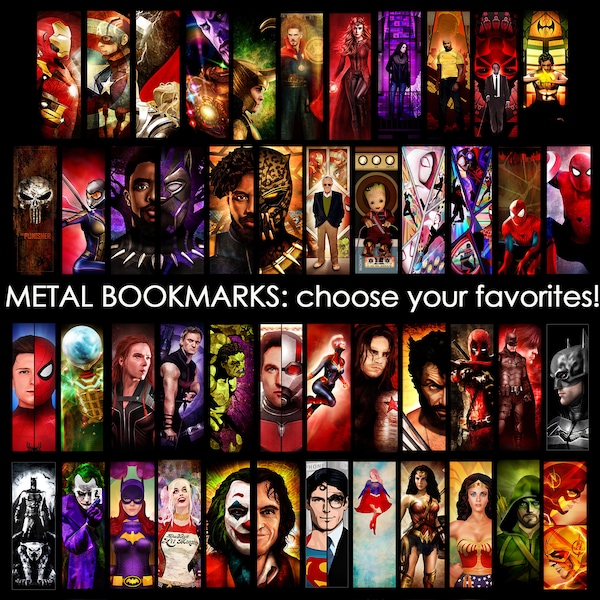 Metal Bookmarks - Superheroes and Villains - Choose Your Bookmark Designs! / Art by Herofied