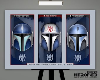 Star Wars "Mandalorian Protectors Helmet Composite" Art Print by Herofied / Mandalorian / Metal, Canvas, & Acrylic options