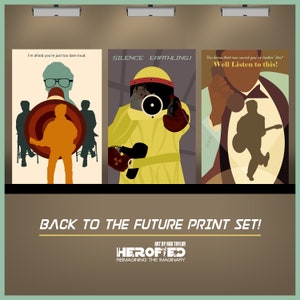 Back to the Future Set of 3 Minimalist Art Prints by Herofied / Marty McFly, George McFly, Marvin Berry, Huey Lewis