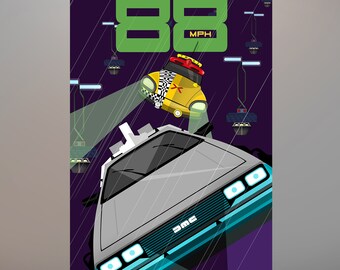 Back to the Future 2 DeLorean "88 MPH" Art Print by Herofied / 2 of 3 / Minimalist, Marty McFly, Doc Brown / Metal, Canvas, Acrylic options