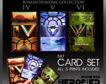 Star Wars Inspired / Original Trilogy Roman Numeral Card Set of 3 5"X7" Glossy Cardstock Prints