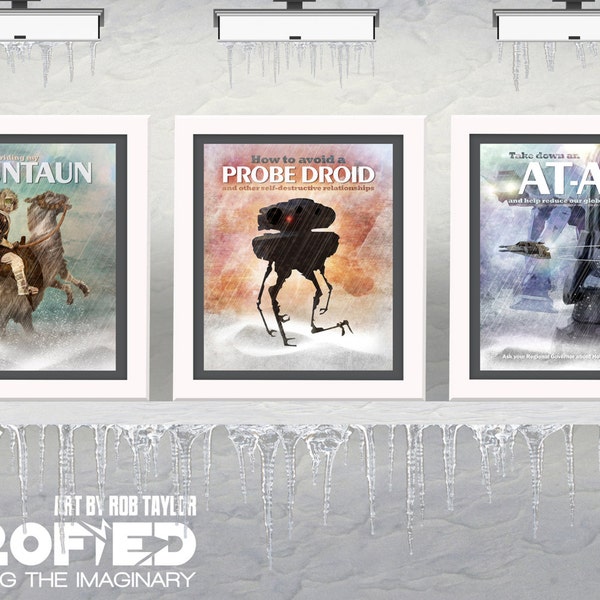 Star Wars Inspired "Hoth Series" Set of 3 Signed 11"X14" Art Prints Herofied Tauntaun Probe Droid AT-AT Empire Strikes Back Poster