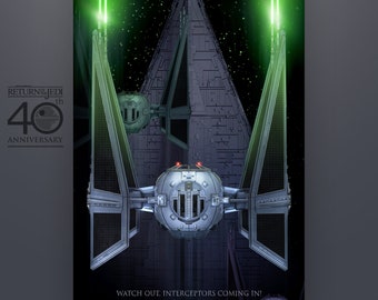 Star Wars "TIE Interceptor ROTJ 40th Anniversary Collection" Art Print by Herofied / Metal, Canvas, & Acrylic options