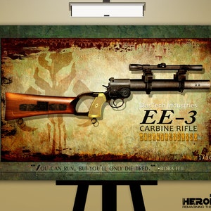 Star Wars "Boba Fett's EE-3 Carbon Rifle: Empire Strikes Back" Art Print by Herofied / Material options include Metal, Canvas, & Acrylic
