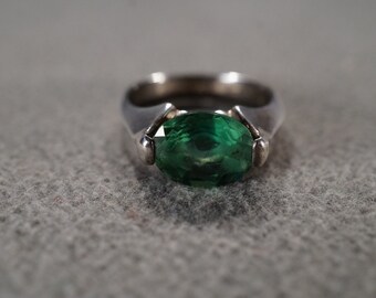 Sterling Silver Wire Wrap Green Tourmaline Ring Handmade Size N