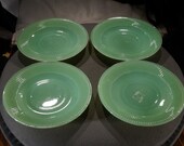 Antique Vintage Set 4 Jadeite Green Depression Glass plate Dishes Ribbed Design Dinning Collectable Home Decor Accessory Art Deco Style