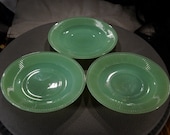 Antique Vintage Set 3 Jadeite Green Depression Glass plate Dishes Ribbed Design Dinning Collectable Home Decor Accessory Art Deco Style