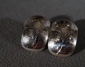 Vintage Sterling Silver Fancy Etched Scrolled Domed Curved Dangle Door Knocker Style Pierced Victorian Style Earrings 697 RL