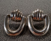 Vintage Sterling Silver Pierced Earrings Articulated Design Dangle Door Knocker Setting Art Deco Style 2795