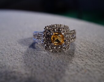 Square Magnifique Brillant Naturel Jaune Or Citrine Gems silver ring Taille 6-10