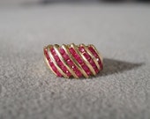 Vintage 10 K Yellow Gold 6 Row 30 Round Ruby Cigar Band Design Wedding Band Ring, Size 6.5 Band Ring, Size 4 RL