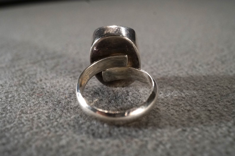 Vintage Sterling Silver Band Ring Oval Bezel Set Smokey Quartz Smooth sleek Design Setting Art Deco Style Size 7
