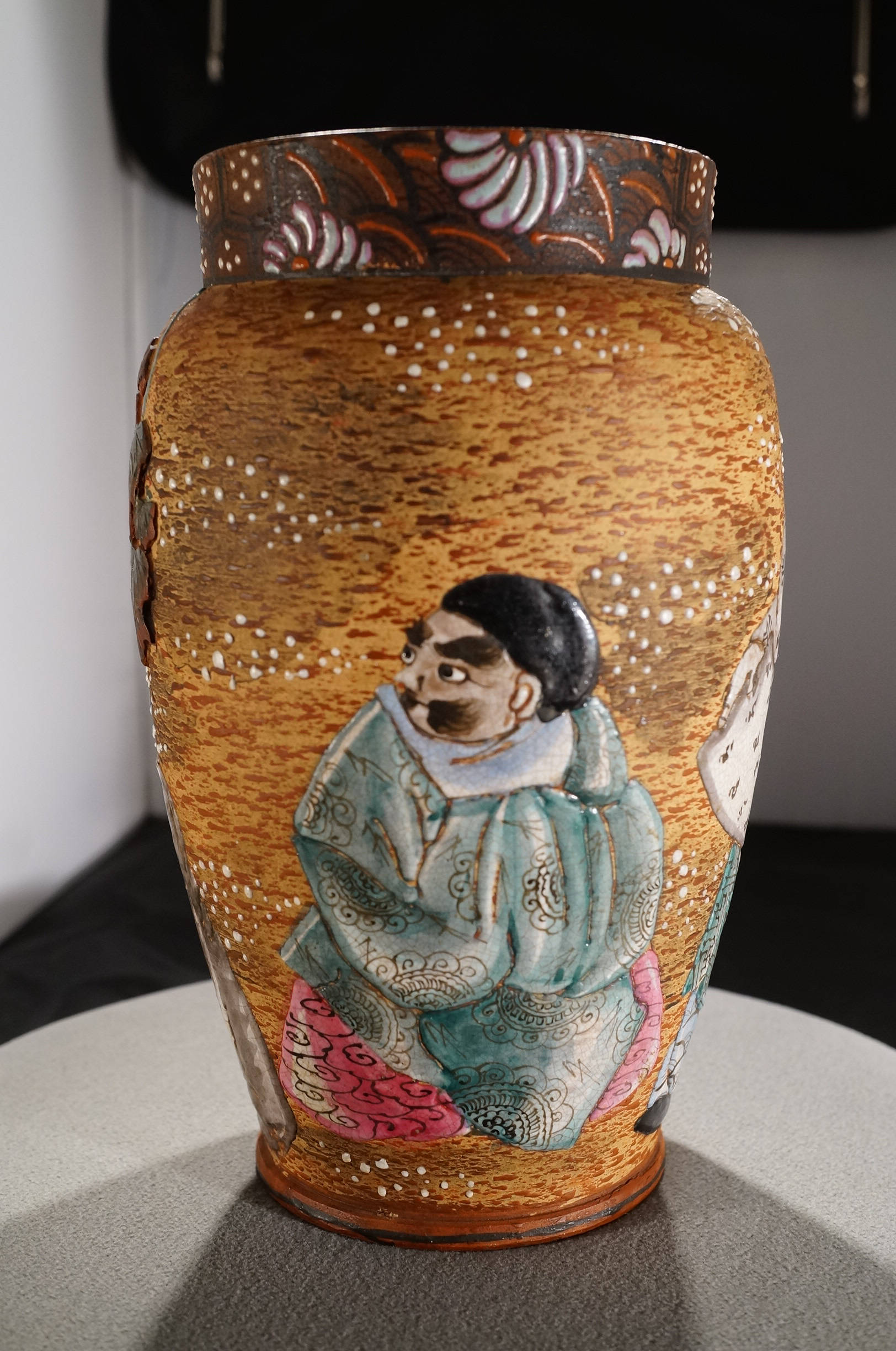 Vintage Antique Table Top Vase Pottery Ceramic Asian Style Fancy