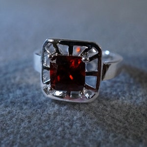 Vintage Sterling Silver Large Square Fancy  Open Cut Outs Victorian Style Band Ring, Size 7.5