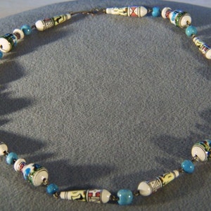 Vintage Fancy Artist Rendered Colorful Multi Shape Glass Bead Southwestern Style Long Link Design Necklace       **RL