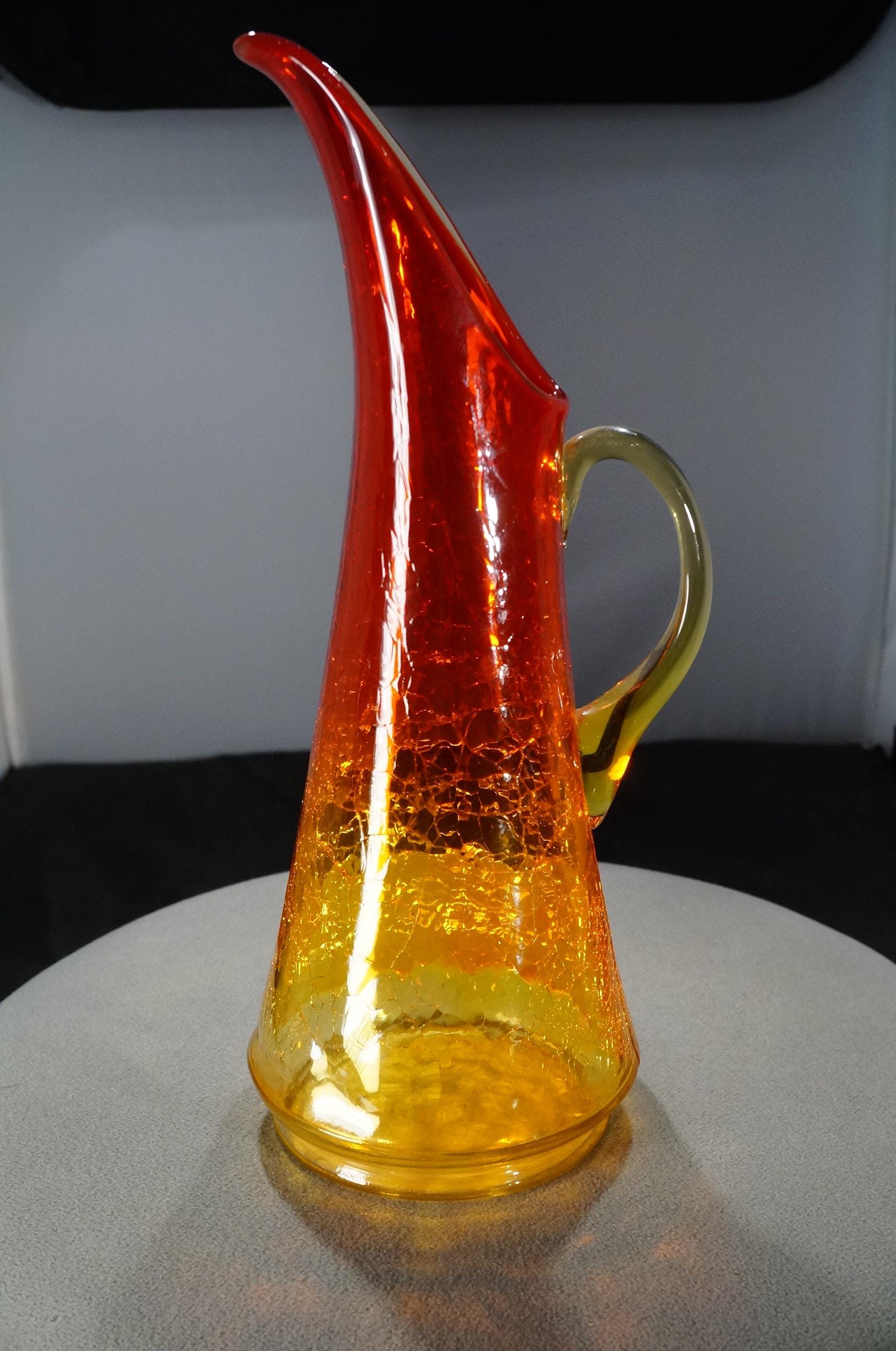Antique Vintage Kanawha Hand Blown Art Glass Amberina Crackle