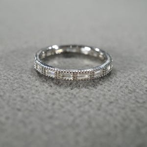 Vintage Wedding Eternity Band Stacker Design Ring Sterling Silver Rectangle Baguette Prong Set Cubic Zirconia Cluster Multi Stone Setting, 7