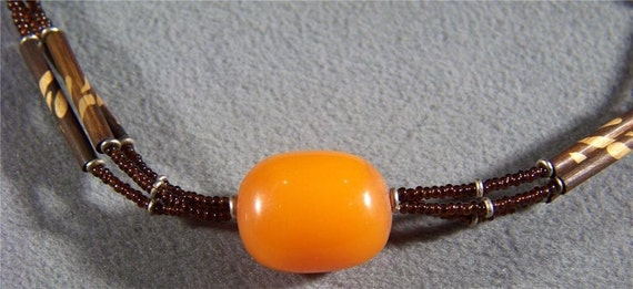 Vintage rare genuine  big carnelian bead stone ne… - image 2