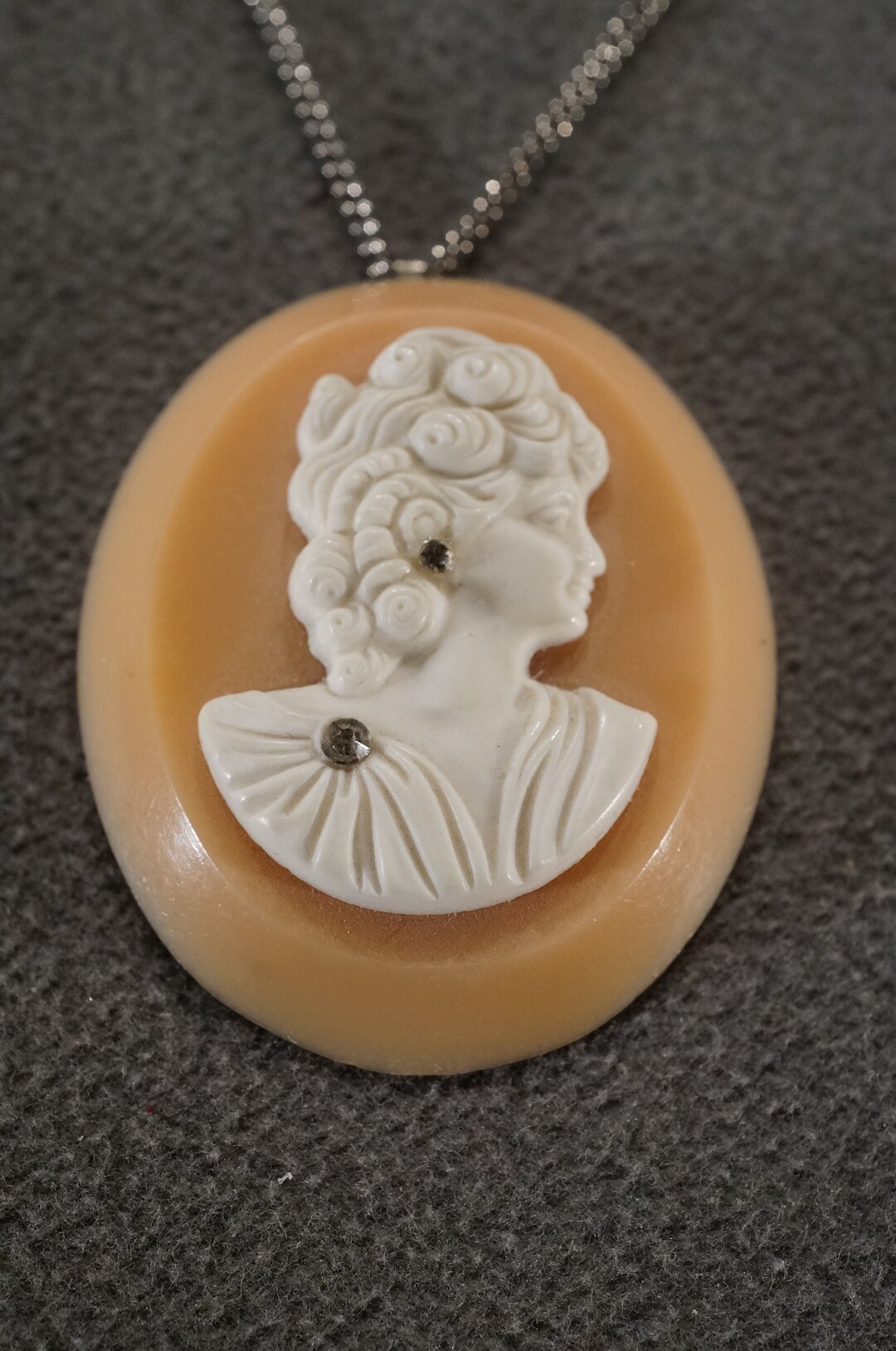 Vintage Sterling Silver Cameo Pendant Charm Necklace Chain Raised ...