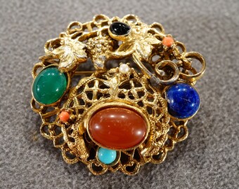 Broche Rétro Déco En Relief Couleur Or – Modèle 4101, Occasion, Bijou Vintage
