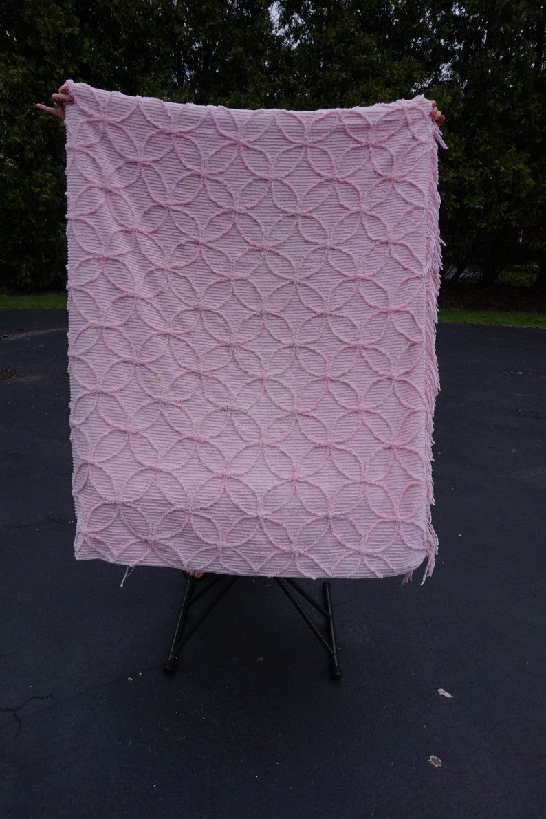 Antique Vintage Pink Chenille Bedspread Queen King Size Etsy