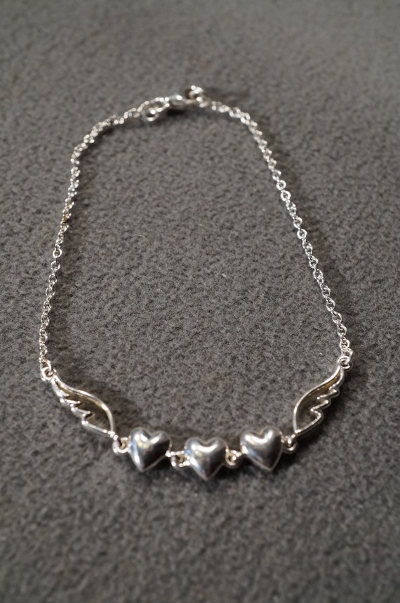 Vintage Sterling Silver Link Bracelet Center Set Triple