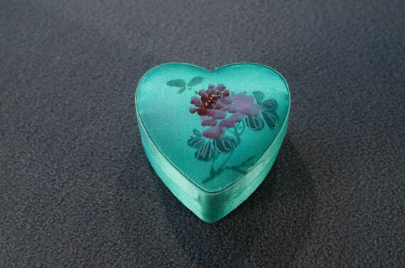 Vintage Multi Flower Hand Painted  Heart  Satin C… - image 1