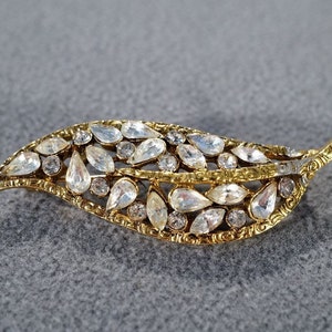 Vintage Yellow gold Tone Multi Round Marquise Pear Rhinestone Leave Design Pin Brooch    RL   E #232