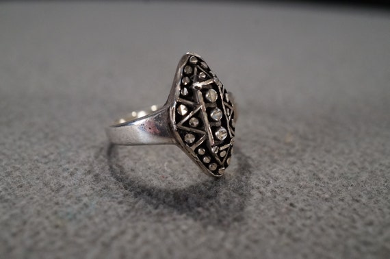 Vintage Sterling Silver Band Ring Domed Marquise … - image 2