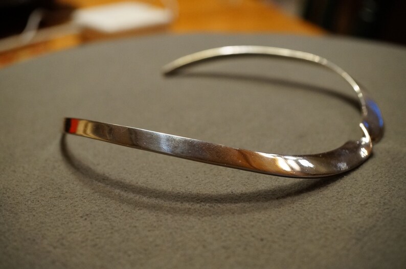 Vintage Sterling Silver Choker Necklace Curved Twisted Design Setting Classic Collectable Art Deco Style Adjustable #3201