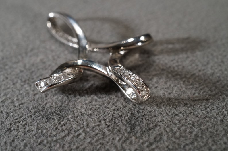 Vintage Sterling Silver Religious Design Cross Pendant Charm Slide Enhancer 20 Prong Set White Topaz Dimensional Art Deco Style #2584