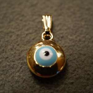 Vintage Yellow Gold Plated Greek Mediterranean Collectable Blue Black White Glass Eye Of God Classic Popular Design Dangle Charm Pendant