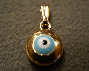 Vintage Yellow Gold Plated Greek Mediterranean Collectable Blue Black White Glass Eye Of God Classic Popular Design Dangle Charm Pendant