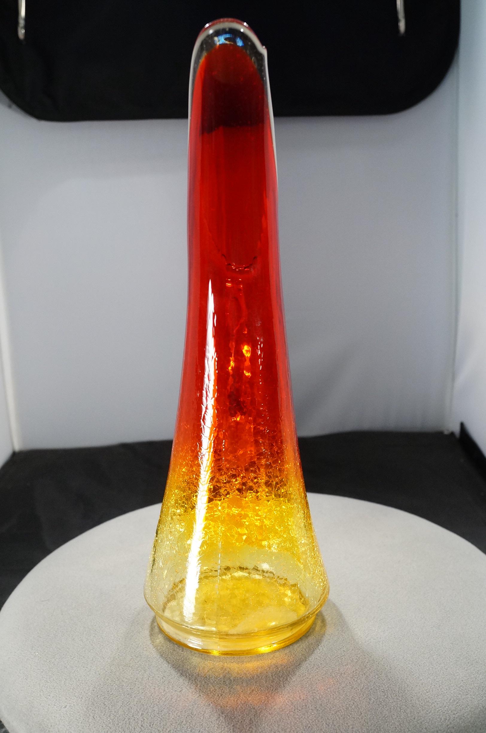Antique Vintage Kanawha Hand Blown Art Glass Amberina Crackle