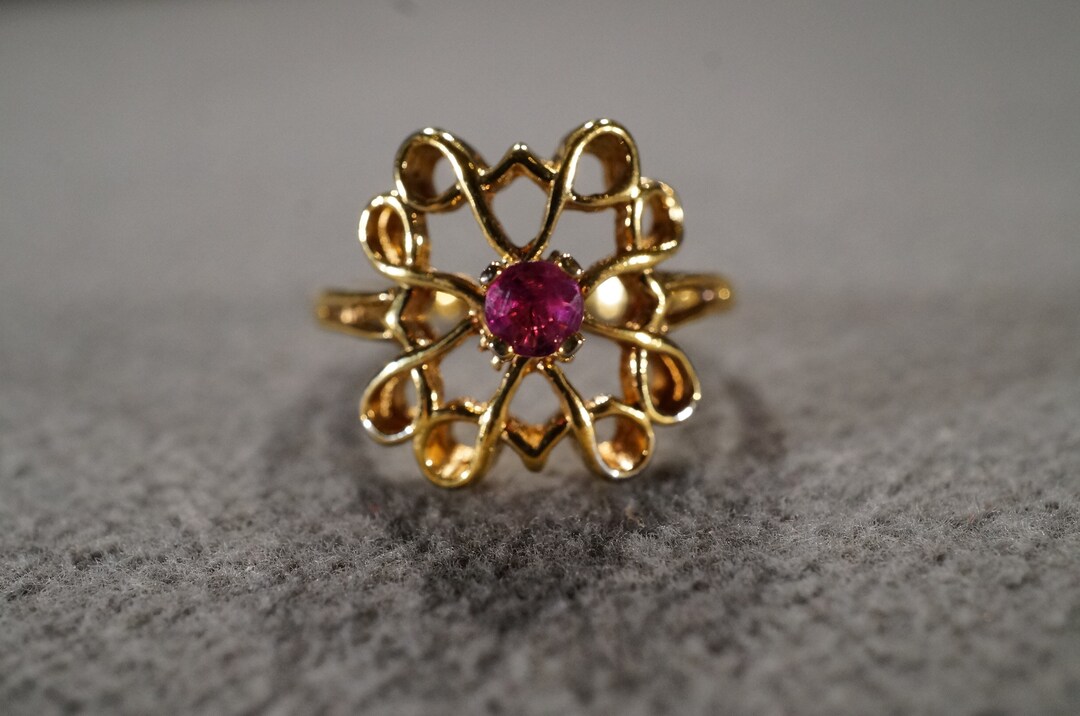 Vintage Sterling Silver Yellow Gold Overlay Band Ring Round - Etsy