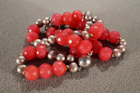 Vintage Sterling Silver Opaque Ruby Multi Round F… - image 1