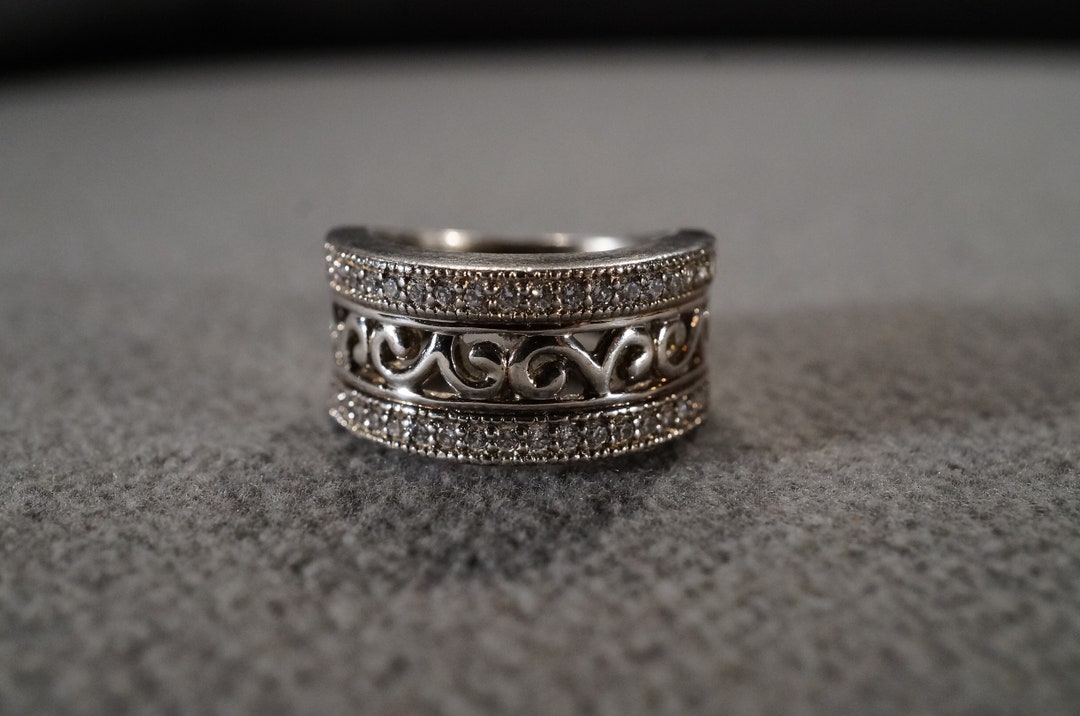 Vintage Sterling Silver Wedding Band Stacker Design Ring 40 Round Prong Set Cubic Zirconia 2 Row Scrolled Setting Art Deco Style, Size 6 - Etsy Vintage Sterling Silver Wedding Band Stacker Design Ring 40 Round Prong Set Cubic Zirconia 2 Row Scrolled Setting Art Deco Style, Size 6 - Etsy