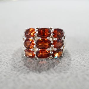 Vintage Wedding Band Stacker Design Ring Sterling Silver 9 Oval Prong Set Garnet Cluster Row Multi Stone Setting Classic, Size 8