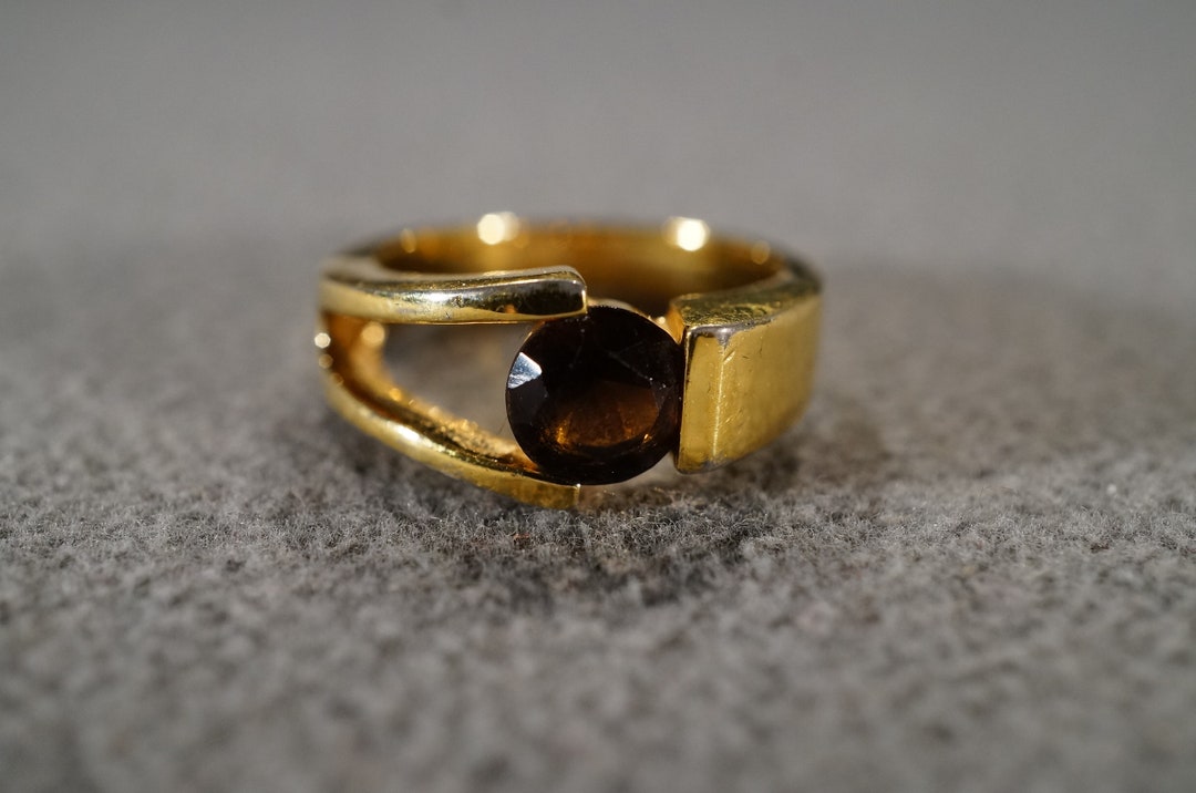 Vintage Sterling Silver Yellow Gold Overlay Band Ring Round