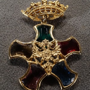 Vintage Yellow Gold Tone Pendant Charm Pin Brooch 5 Bezel Set Rectangle Multi Color Glass Rhinestone Regal Crown Crest Art Deco Style  #1905